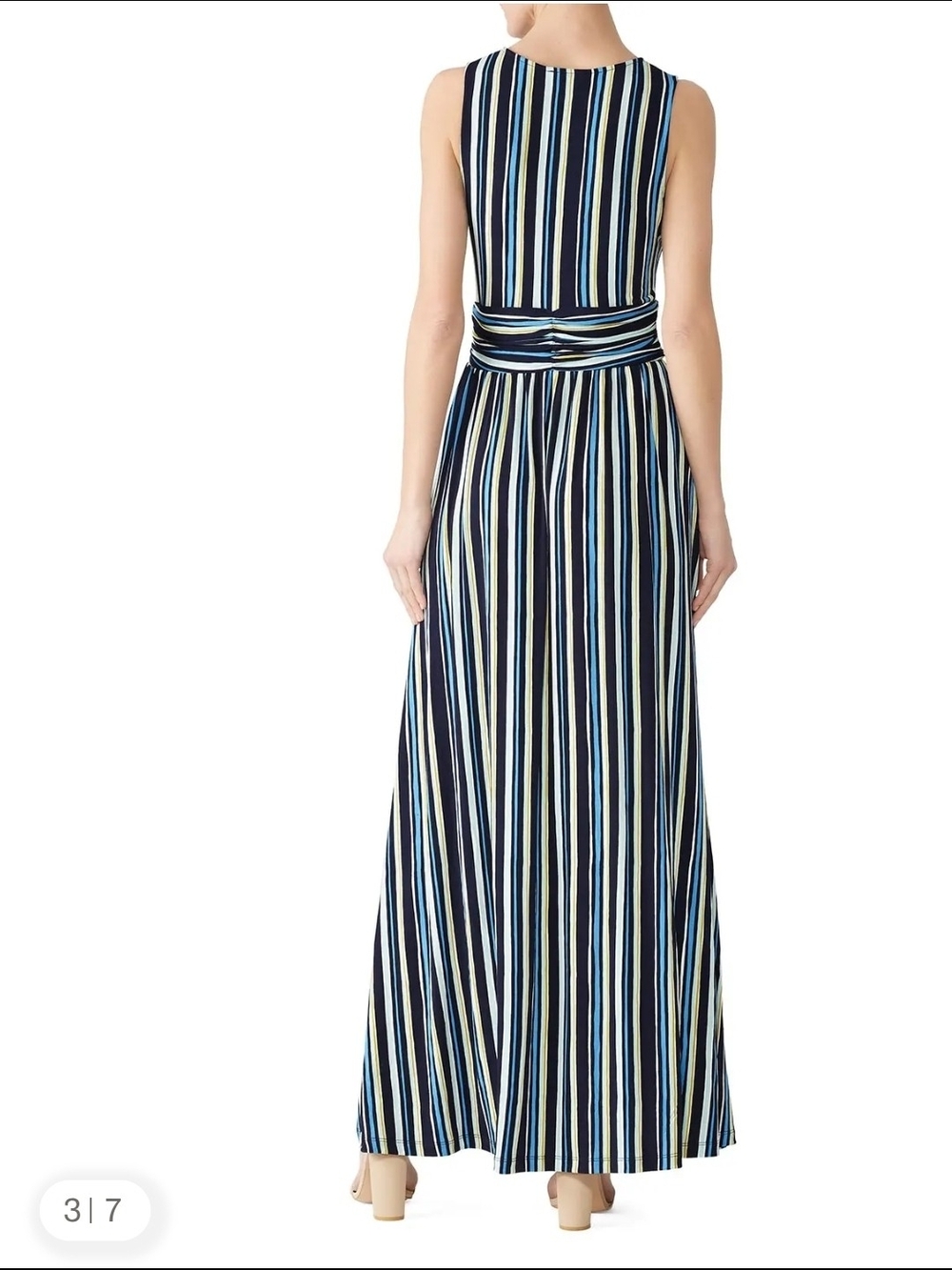 Leota Sleeveless V-Neck Striped Maxi Dress in Navy, White & Light Blue - Size XL - Picture 3 of 11